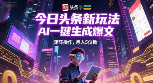 今日头条新玩法，AI一键生成爆文，矩阵操作，月入5位数-秀人资源网
