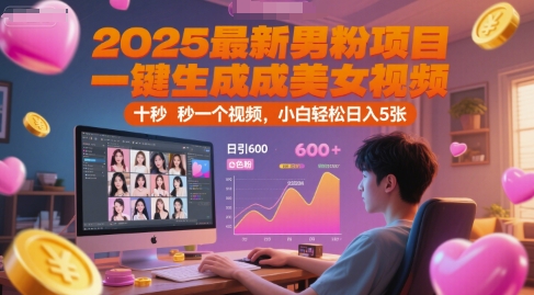 2025最新男粉项目，一键生成美女视频，日引600+色粉 十秒一个视频，小白轻松日入5张【揭秘】-秀人资源网