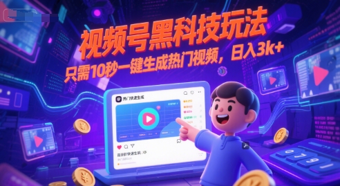 视频号黑科技玩法，只需10秒一键生成热门视频，日入3k+【揭秘】-秀人资源网