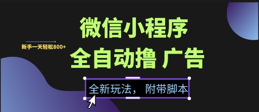 微信小程序全自动撸广告项目，彻底解决没流量的问题，新手一天8张+【揭秘】-秀人资源网