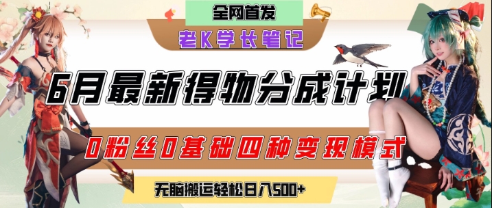 6月份最新得物创作者分成计划2.0玩法，0粉丝0基础四种模式变现，从隐蔽渠道无脑搬运，日入2张-秀人资源网