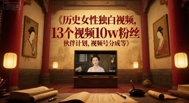 历史女性独白视频，13个视频10w粉丝，伙伴计划，视频号分成等-秀人资源网
