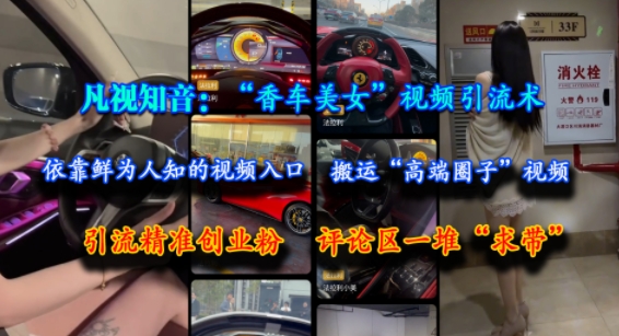 凡视知音：“香车美女”视频引流术，依靠鲜为人知的视频入口，搬运“高端圈子”视频，引流精准创业粉，评论区一堆“求带”-秀人资源网