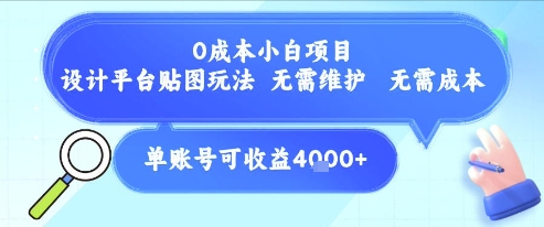0成本小白项目，设计平台贴图玩法，无需维护，无需成本，单账号单月可产生收益4k+-秀人资源网