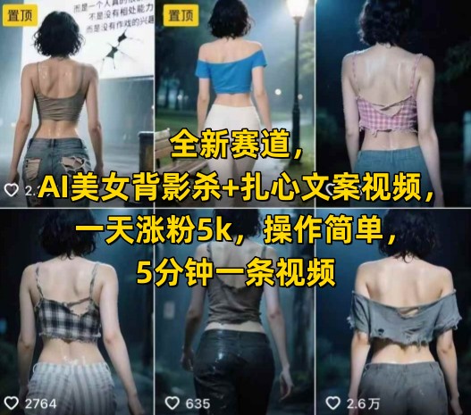 全新赛道，AI美女背影杀+扎心文案视频，一天涨粉5k，操作简单，5分钟一条视频-秀人资源网