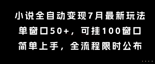 小说全自动变现7月玩法，单窗口50+，可挂100窗口，简单上手，全流程限时公布【揭秘】-整合资源网