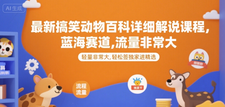 最新搞笑动物百科详细解说课程，蓝海赛道，流量非常大，轻松签独家进精选-秀人资源网