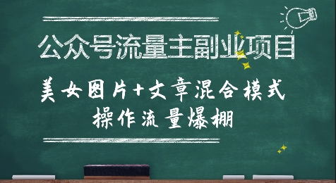 公众号流量主副业项目，美女图片+文章混合模式操作流量爆棚-整合资源网