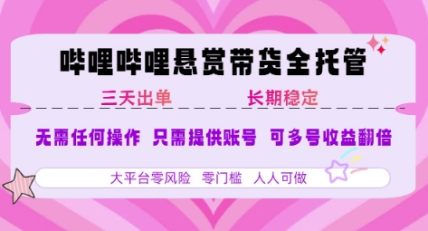 B站悬赏带货全托管，自测稳定，只需提供账号，无需基础，小白宝妈轻松上手，单日稳定3张【揭秘】-整合资源网