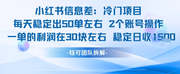 小红书信息差冷门项目一单利润30块每天稳定1.5k左右2个账号操作-整合资源网