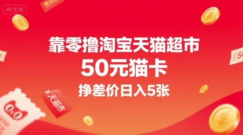 靠零撸淘宝天猫超市50元猫卡，挣差价日入5张-整合资源网