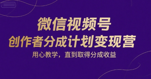微信视频号创作者分成计划变现营，用心教学，直到取得分成收益-整合资源网