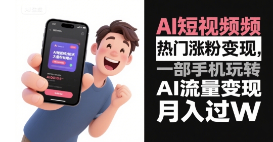 AI短视频热门涨粉变现，一部手机玩转AI流量变现，月入过W-整合资源网