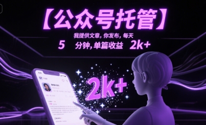 【公众号托管 】我提供文章，你发布，每天5分钟，单篇收益2k+【揭秘】-整合资源网