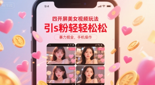 四开屏美女视频玩法，引s粉轻轻松松，暴力掘金，手机操作【揭秘】-整合资源网