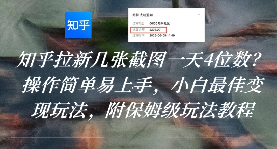 知乎拉新几张截图一天4位数？操作简单易上手，小白最佳变现玩法，附保姆级玩法教程-整合资源网