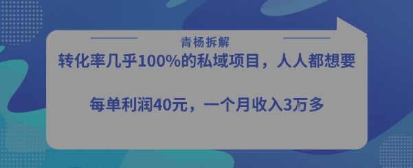 转化率最高的私域项目，每单利润40-50米，月入过1w-整合资源网