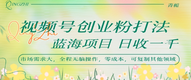 视频号创业粉打法，日入1k，蓝海项目，市场需求大，全程无脑操作，可复制-整合资源网