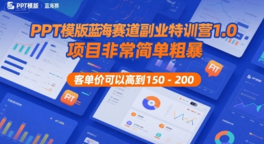 PPT模版蓝海赛道副业特训营1.0，项目非常简单粗暴，客单价可以高到150-200-整合资源网