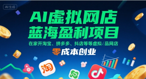 AI虚拟网店蓝海盈利项目，在家开淘宝、拼多多、抖店等虚拟品网店，零成本创业-整合资源网