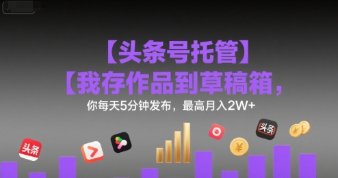 【头条号托管 】我存作品到草稿箱，你每天5分钟发布，最高月入2W+【揭秘】-整合资源网