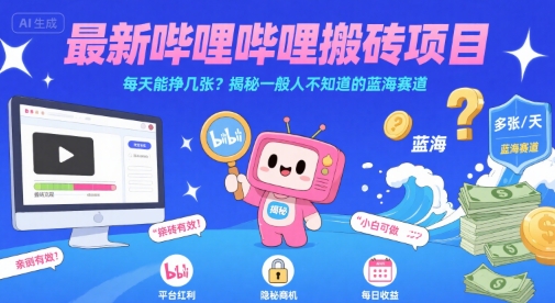 最新哔哩哔哩上B站搬砖项目，每天能挣几张？揭秘一般人不知道的蓝海赛道-整合资源网