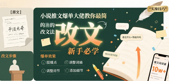 小说推文爆单大佬教你最简单的改文方法实操课，新手必学-整合资源网