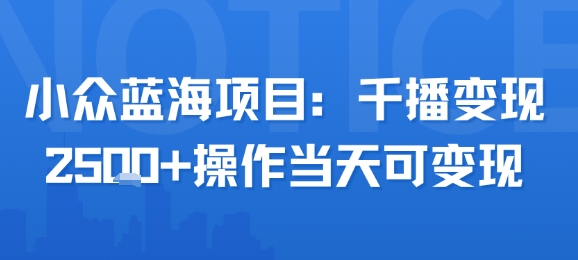 小众蓝海项目，千播变现2.5k+操作当天可变现-整合资源网