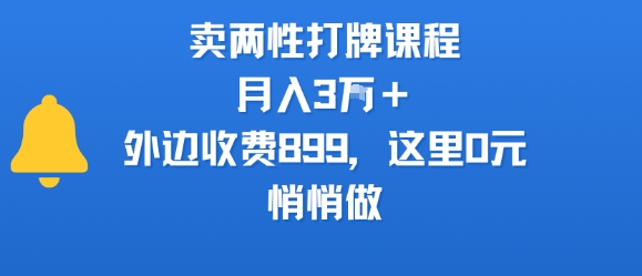 卖两性打牌课程，月入3W+外边收费899的课程，这里0元，悄悄做-整合资源网