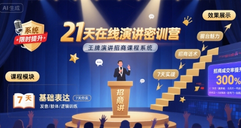 21天在线演讲密训营，王牌演讲招商课程系统-整合资源网