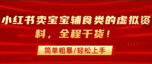 小红书卖宝宝辅食类的虚拟资料，从引流到私域变现，全程干货，简单粗暴，轻松上手-整合资源网