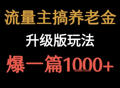 流量主之养老金升级版玩法  爆一篇收益1k+-整合资源网
