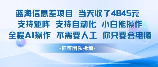 蓝海信息差项目当天收米1k+ 支持矩阵支持自动化小白能操作全程AI操作不需要人工你只要会电脑-整合资源网