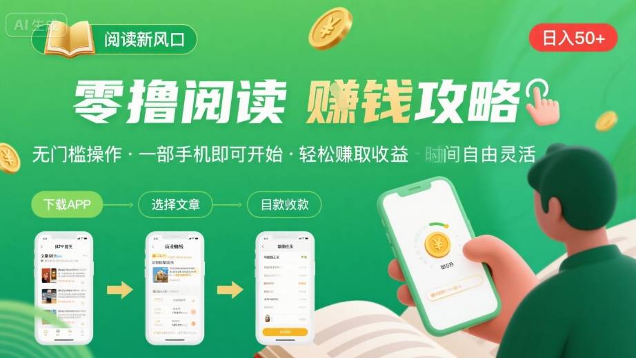 零撸阅读新风口，无门槛轻松挣，一部手机，日入 50-3张【揭秘】-整合资源网