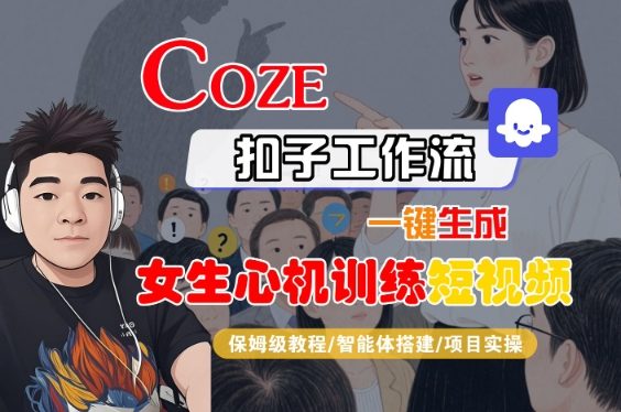 COZE扣子工作流一键生成女生心机训练短视频，保姆级教程-智能体搭建-项目实操-整合资源网