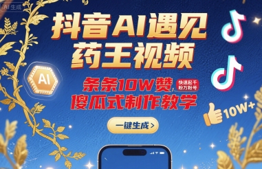 抖音AI遇见药王视频，条条10W赞，快速起千粉万粉号，傻瓜式制作教学-整合资源网