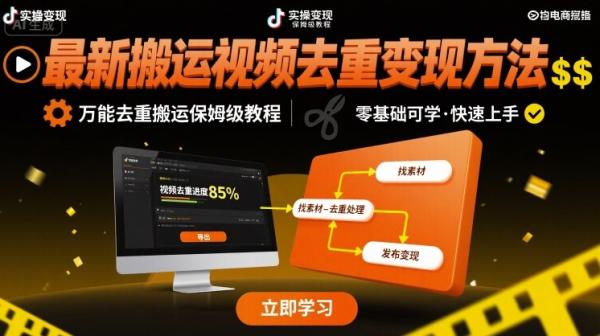 最新搬运视频去重变现方法，万能去重搬运保姆级教程-整合资源网