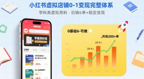 小红书虚拟店铺0-1变现完整体系：卖学科类虚拟资料，一天6张+，很稳定【已完结】-整合资源网