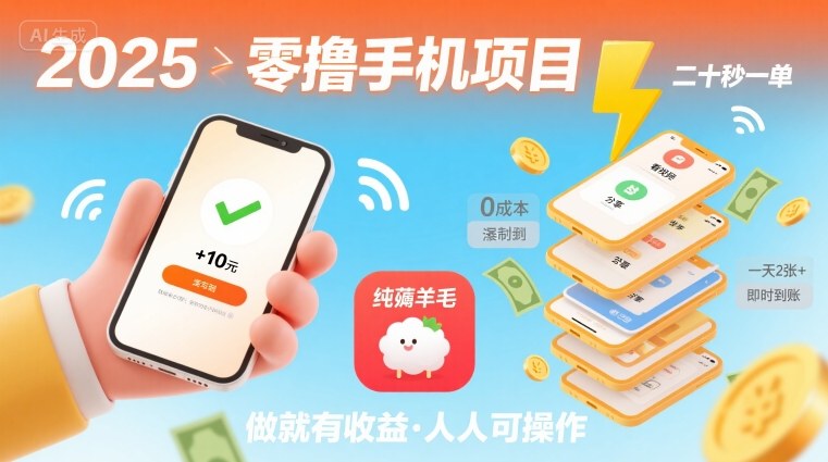 2025年零撸手机项目，二十秒一单，纯薅羊毛 一天2张+做就有【揭秘】-整合资源网
