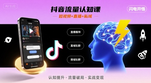 抖音流量认知课，短视频+直播+私域，认知提升，闪电开悟-整合资源网