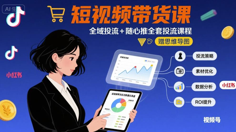 最新短视频带货课，全域投流+随心推全套投流课程+思维导图-整合资源网