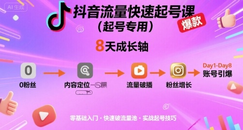 抖音流量快速起号课（起号专用），8天带你做爆自己的账号-整合资源网