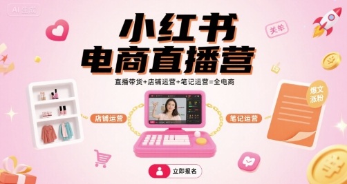 小红书电商直播营，直播带货+店铺运营+笔记运营=全电商-整合资源网