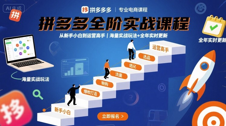 拼多多全阶实战课程，从新手小白到运营高手，海量实战玩法+全年实时更新【2025年9月更新】-整合资源网