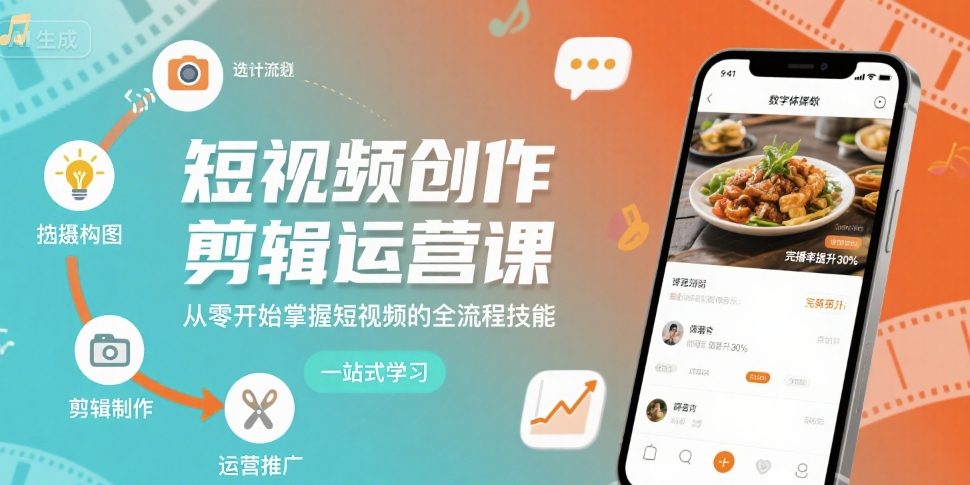 短视频创作剪辑运营课，从零开始掌握短视频的全流程技能-整合资源网