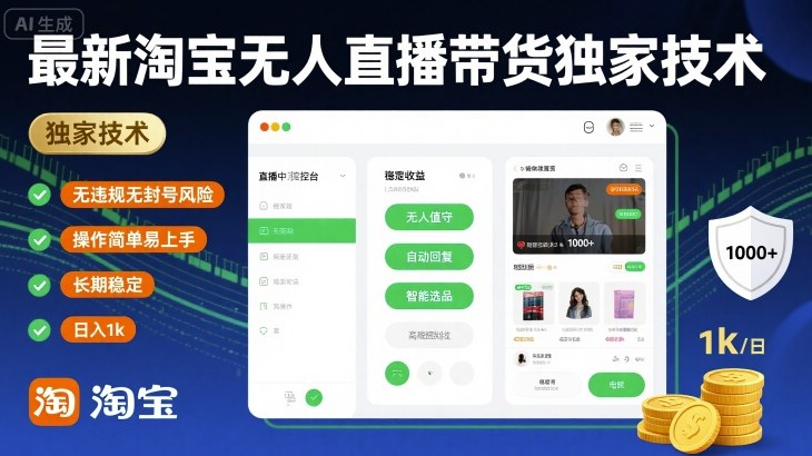 最新淘宝无人直播带货独家技术，无违规无封号风险，操作简单易上手，长期稳定日入1k【揭秘】-整合资源网